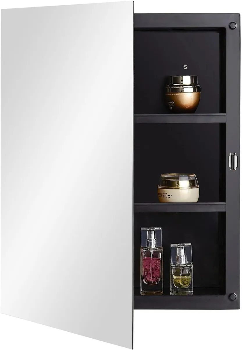 Black Plastic Mirror Cabinet with Polished Edge - Image 1