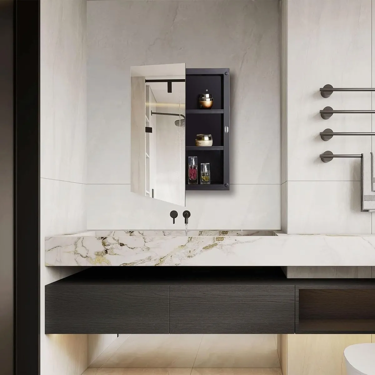 Black Plastic Mirror Cabinet with Polished Edge - Image 2