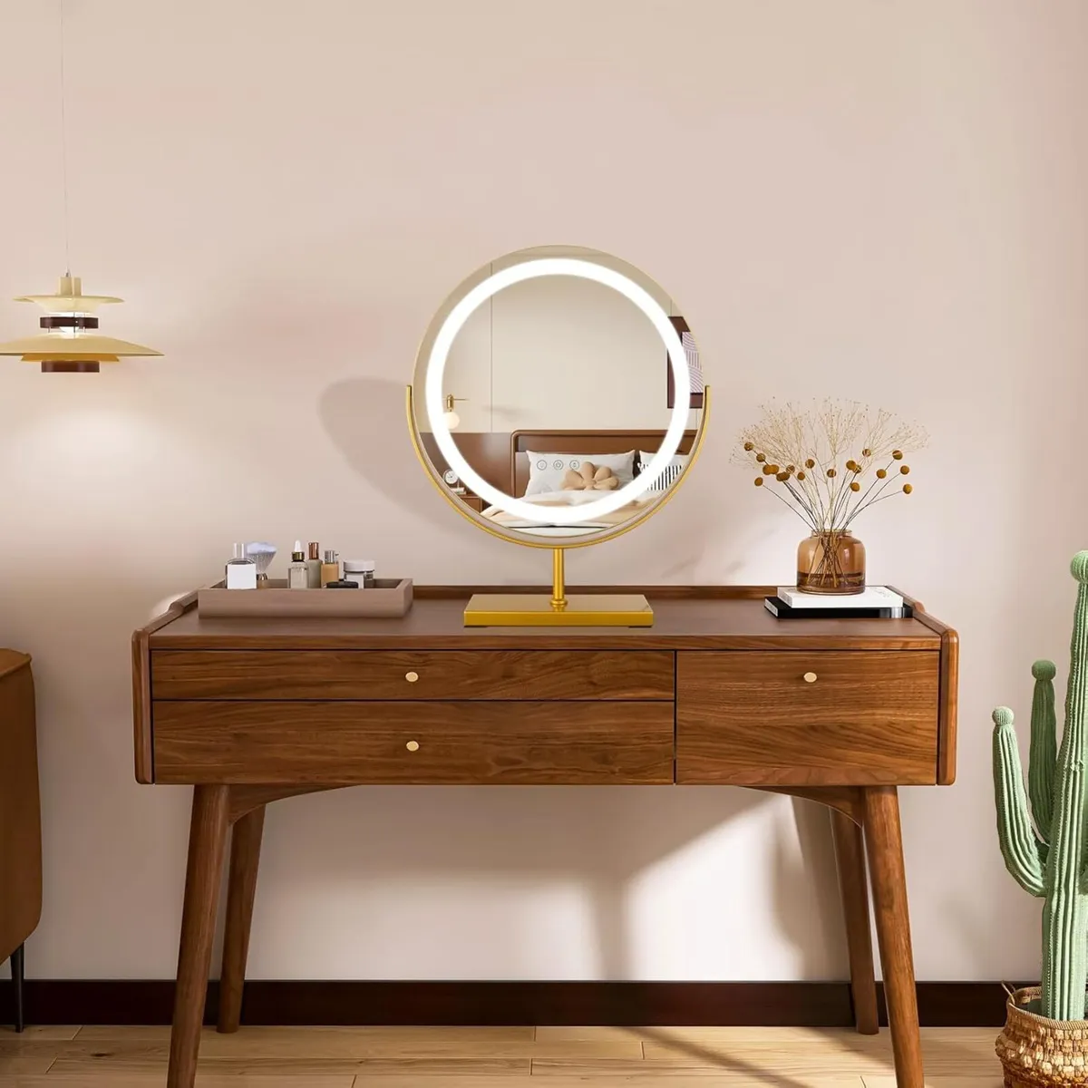 Gold Round LED Makeup Mirrors 360degrees Rotation - Image 3