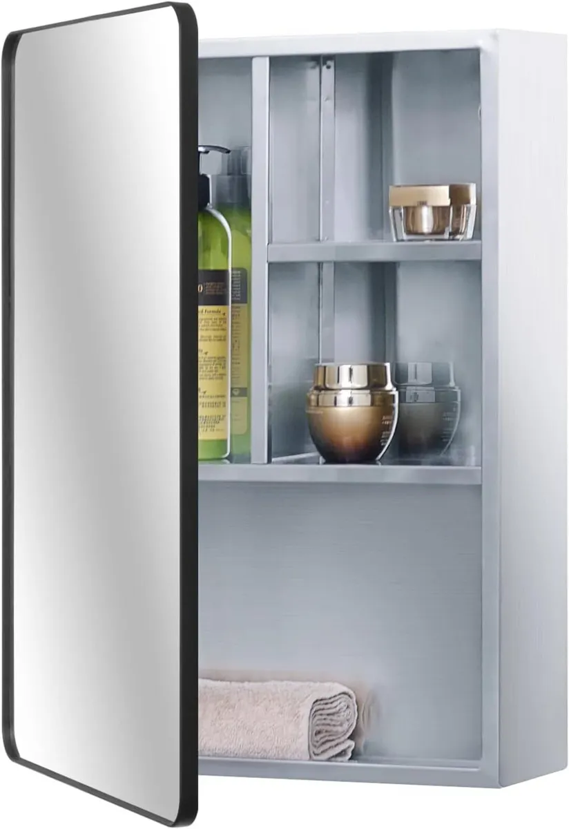 Stainless Steel Bathroom Mirror Cabinet with Matt - Image 1