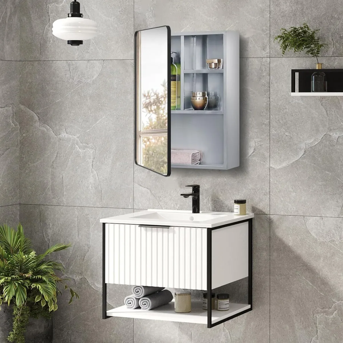 Stainless Steel Bathroom Mirror Cabinet with Matt - Image 2