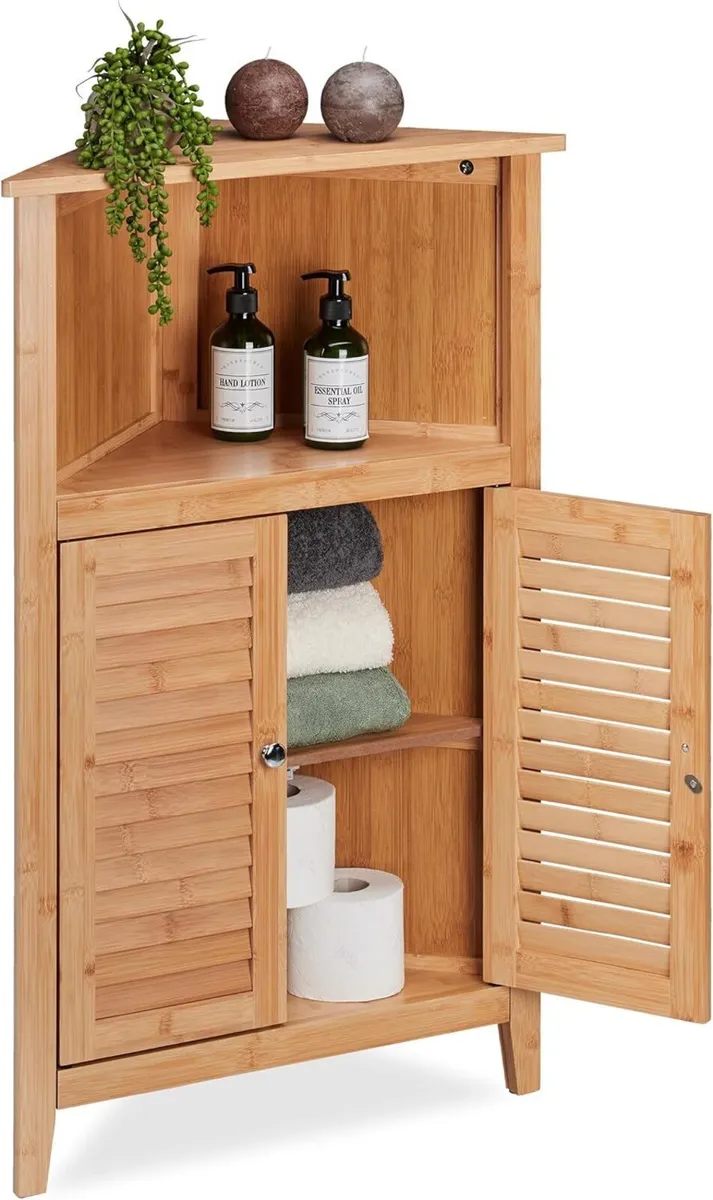 Corner Cabinet Bamboo HWD: 92x58x30 cm Bathroom - Image 1