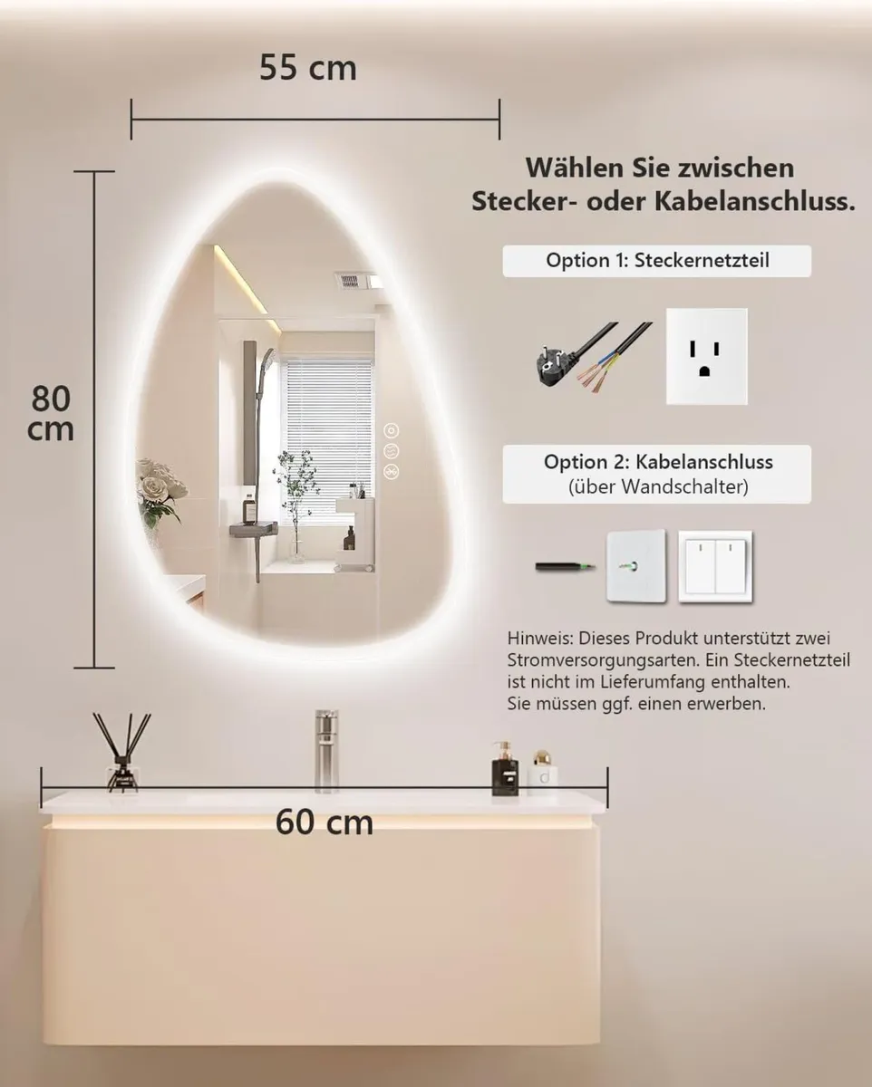 Led Bathroom Mirror with Lights 550x800mm - Image 2