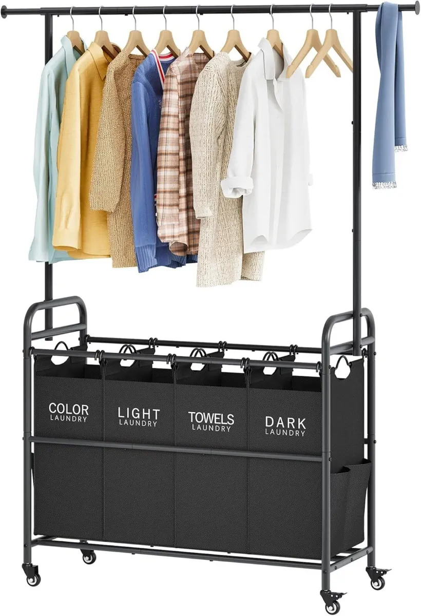 Laundry Sorter Cart with Hanging Clothes Rack 4 - Image 1
