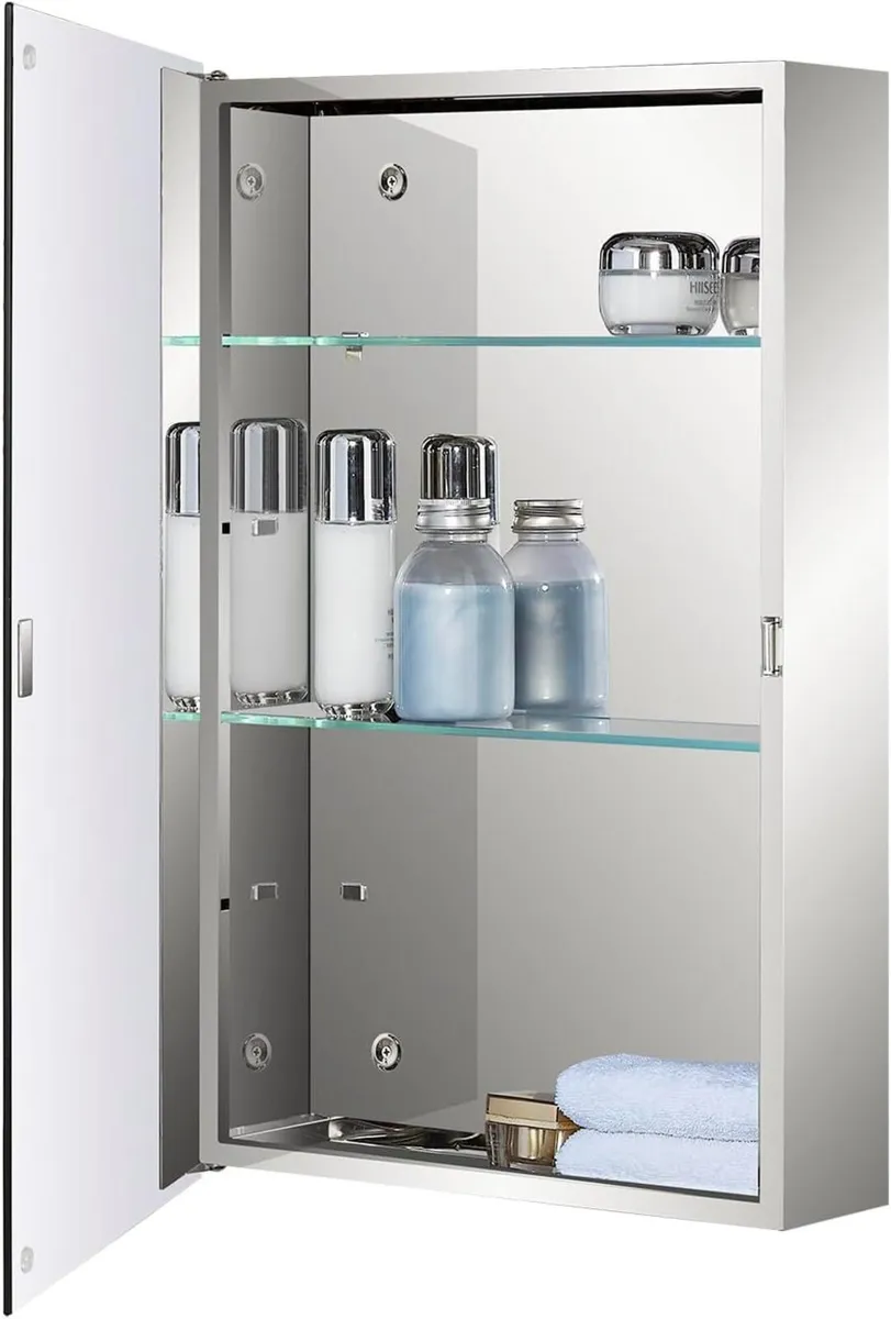 Stainless Steel Bathroom Mirror Cabinet Single - Image 1