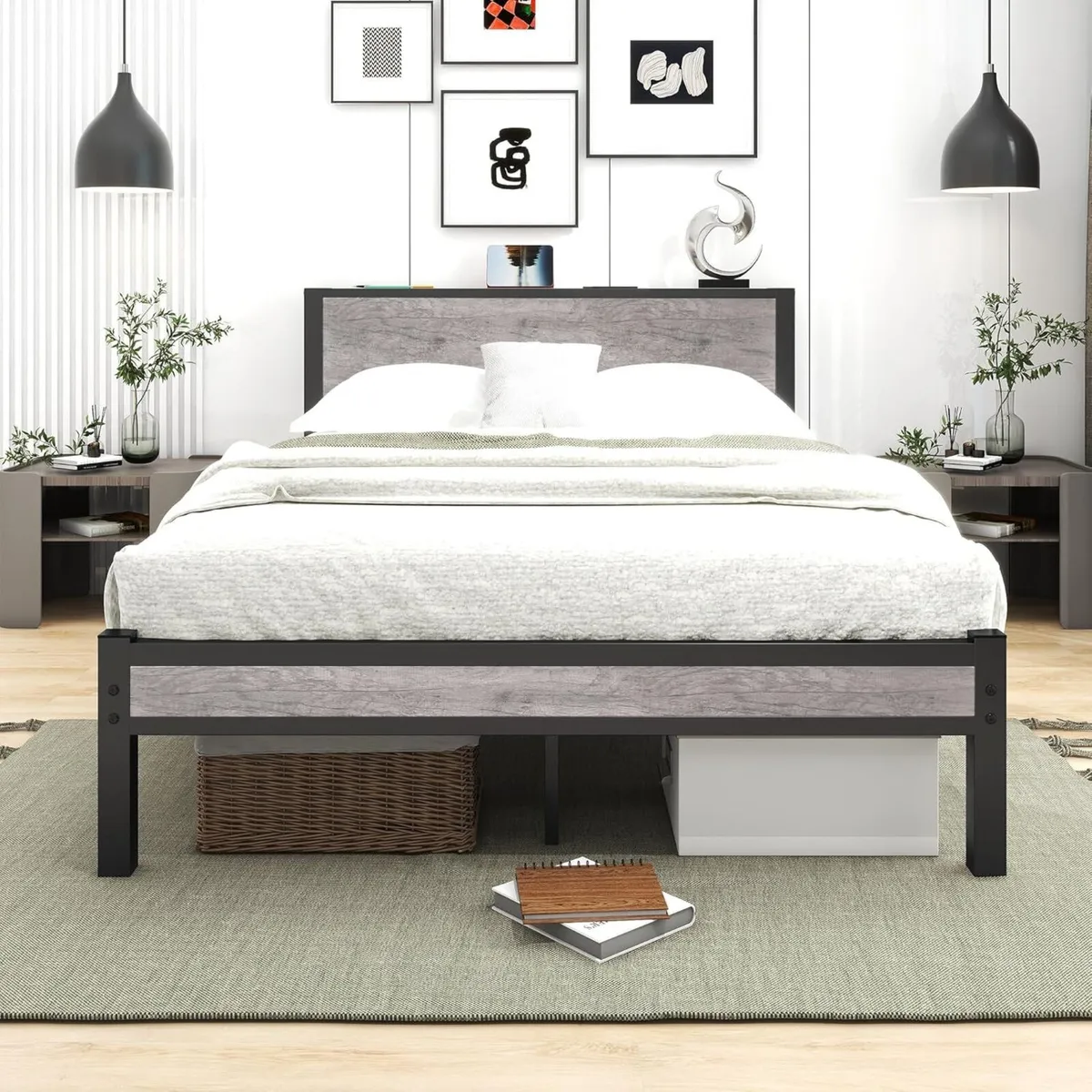 Double Bed Metal Platform Frame with Wood - Image 1