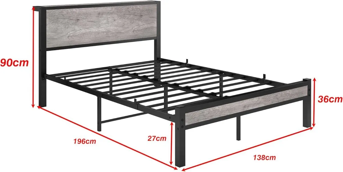 Double Bed Metal Platform Frame with Wood - Image 2