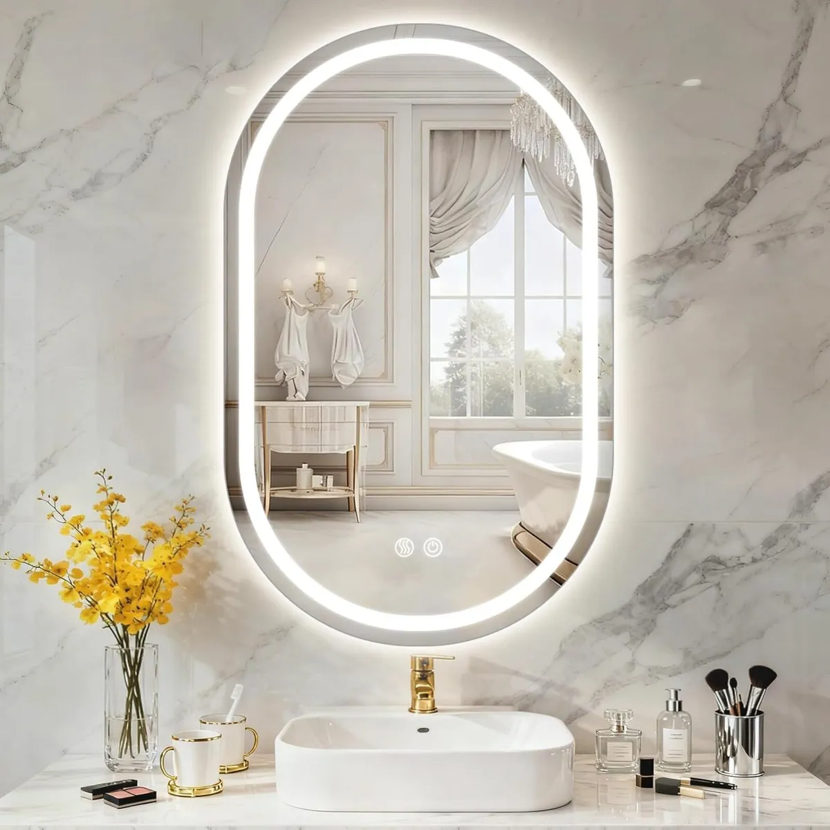 Oval Bathroom Mirror with LED Lights 500x800mm - Image 1