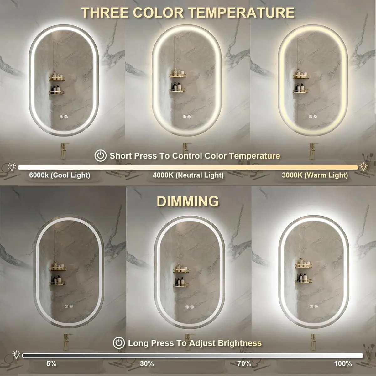 Oval Bathroom Mirror with LED Lights 500x800mm - Image 3