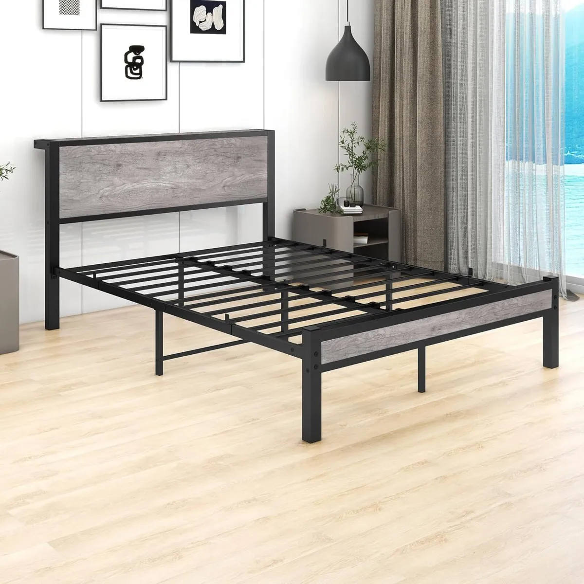Double Bed Metal Platform Frame with Wood - Image 3