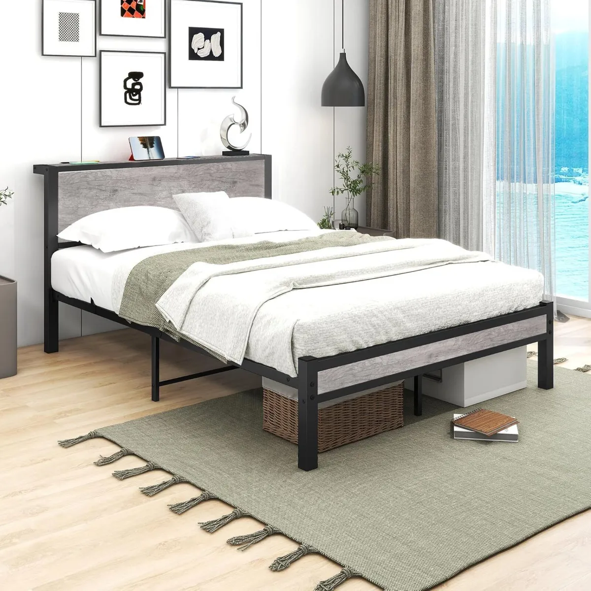 Double Bed Metal Platform Frame with Wood - Image 4