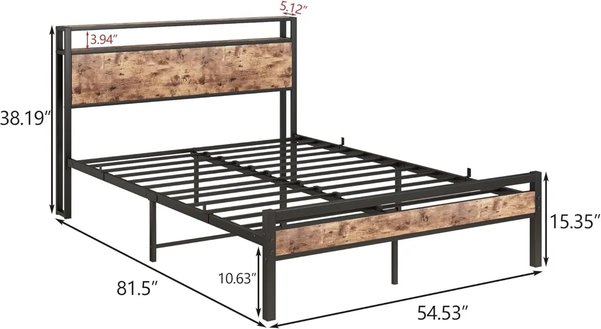 Double Bed Frames with Wood Storage Shelf - Image 2