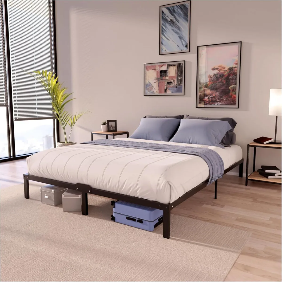 - Double Bed Frames Metal 135 x 190 with Storage - Image 1