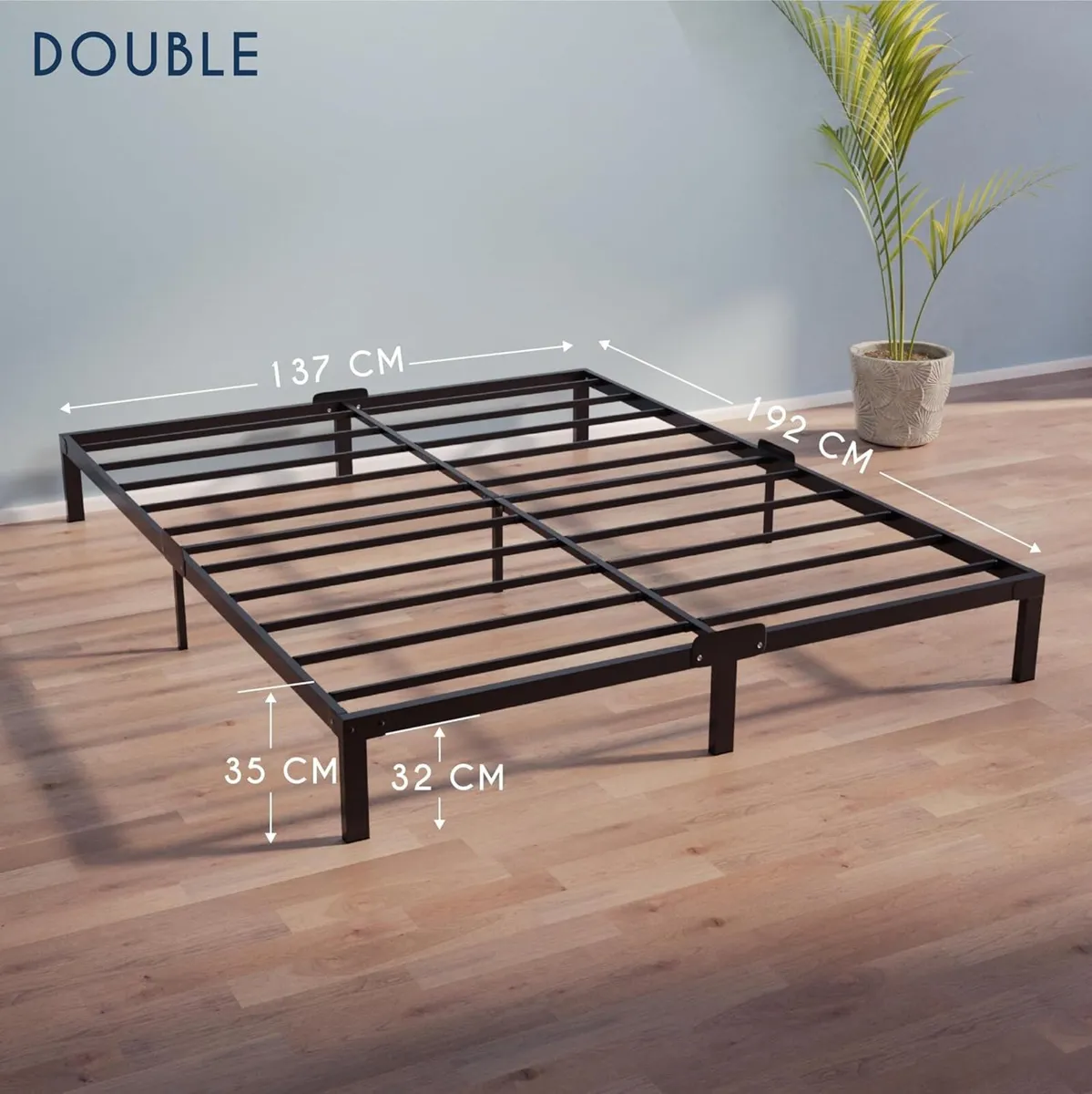 - Double Bed Frames Metal 135 x 190 with Storage - Image 2