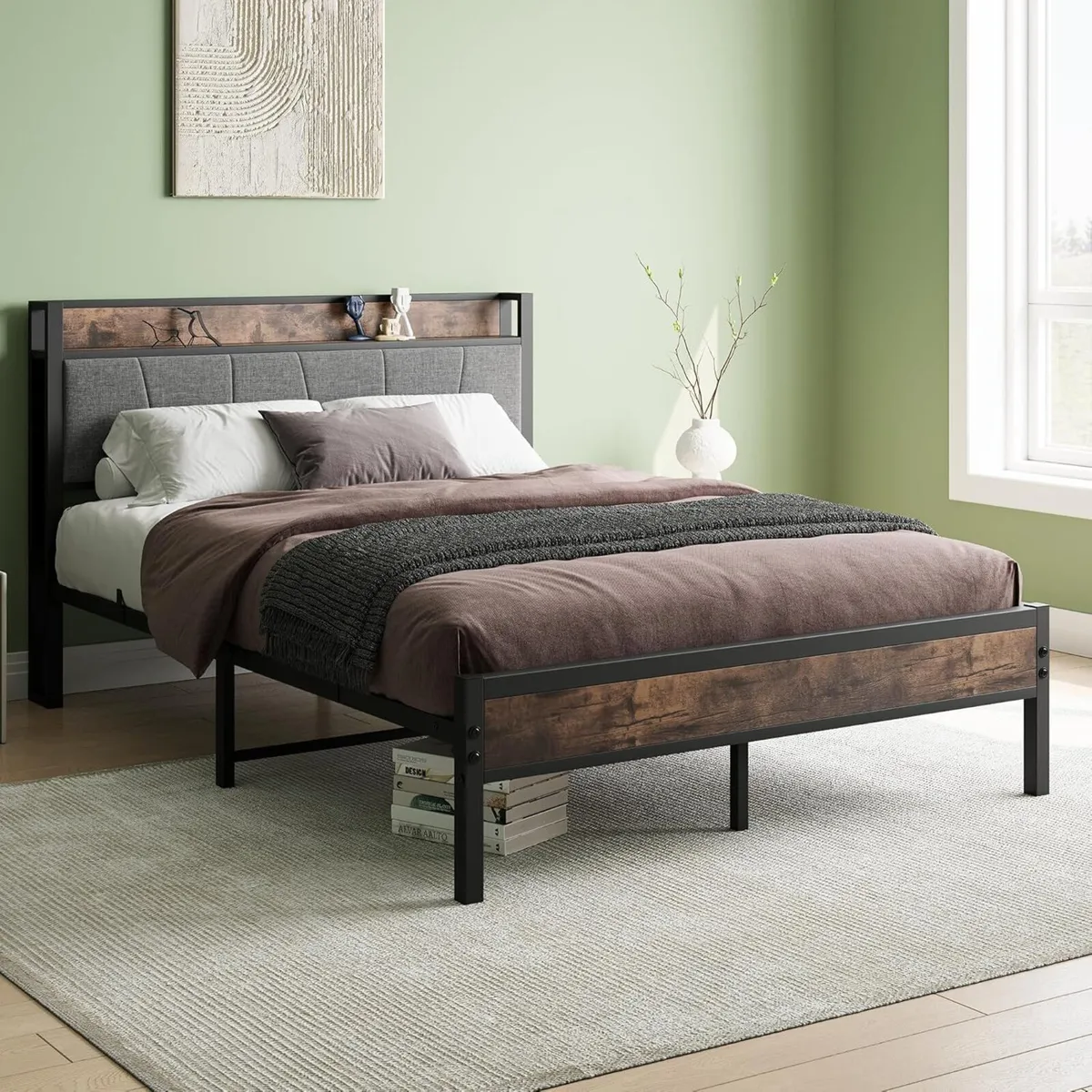 Double Bed Frames with Storage Headboard Heavy - Image 3