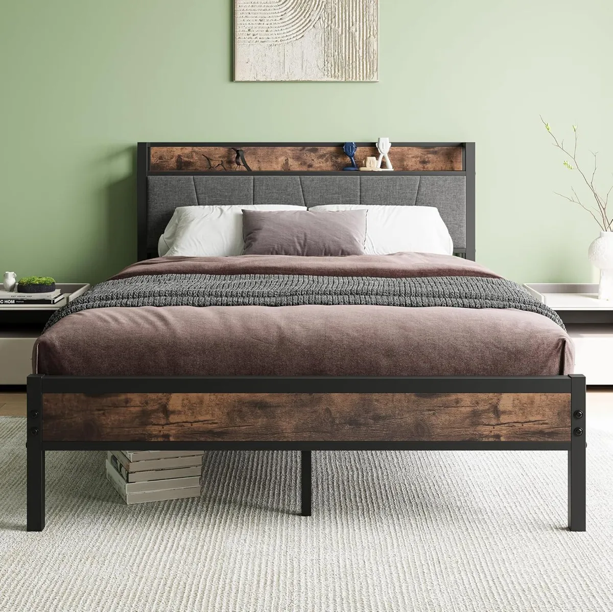 Double Bed Frames with Storage Headboard Heavy - Image 1
