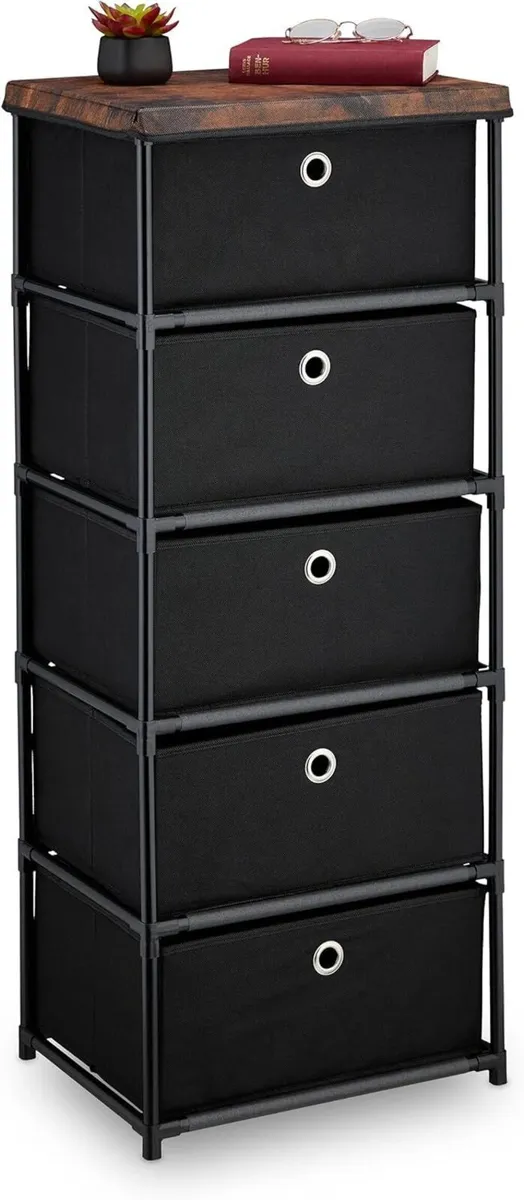 Dresser Storage Unit 5 Fabric Drawers Metal Wood - Image 1
