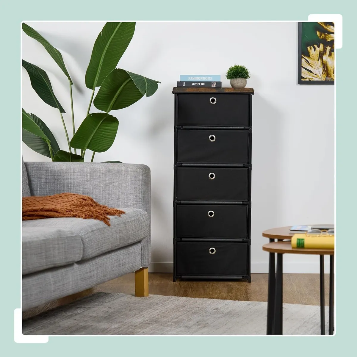 Dresser Storage Unit 5 Fabric Drawers Metal Wood - Image 2