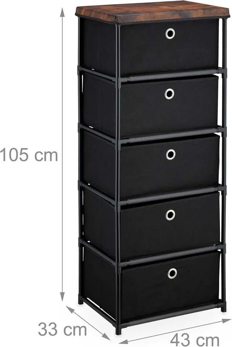 Dresser Storage Unit 5 Fabric Drawers Metal Wood - Image 3