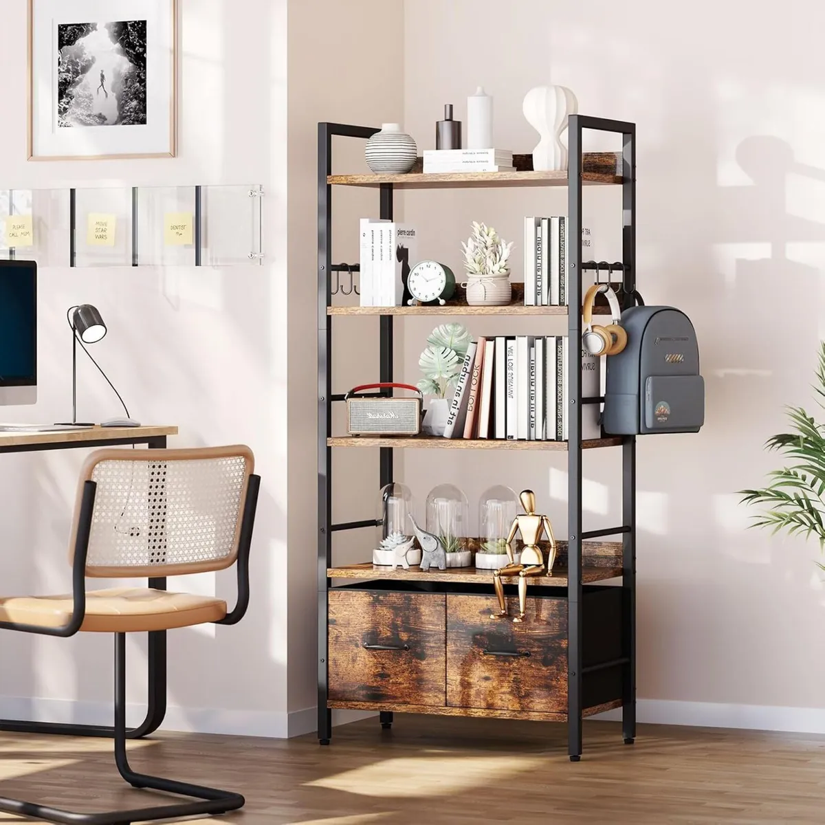 Bookshelf 5 Tier Bookshelves With 2 Fabric Cloth - Image 2