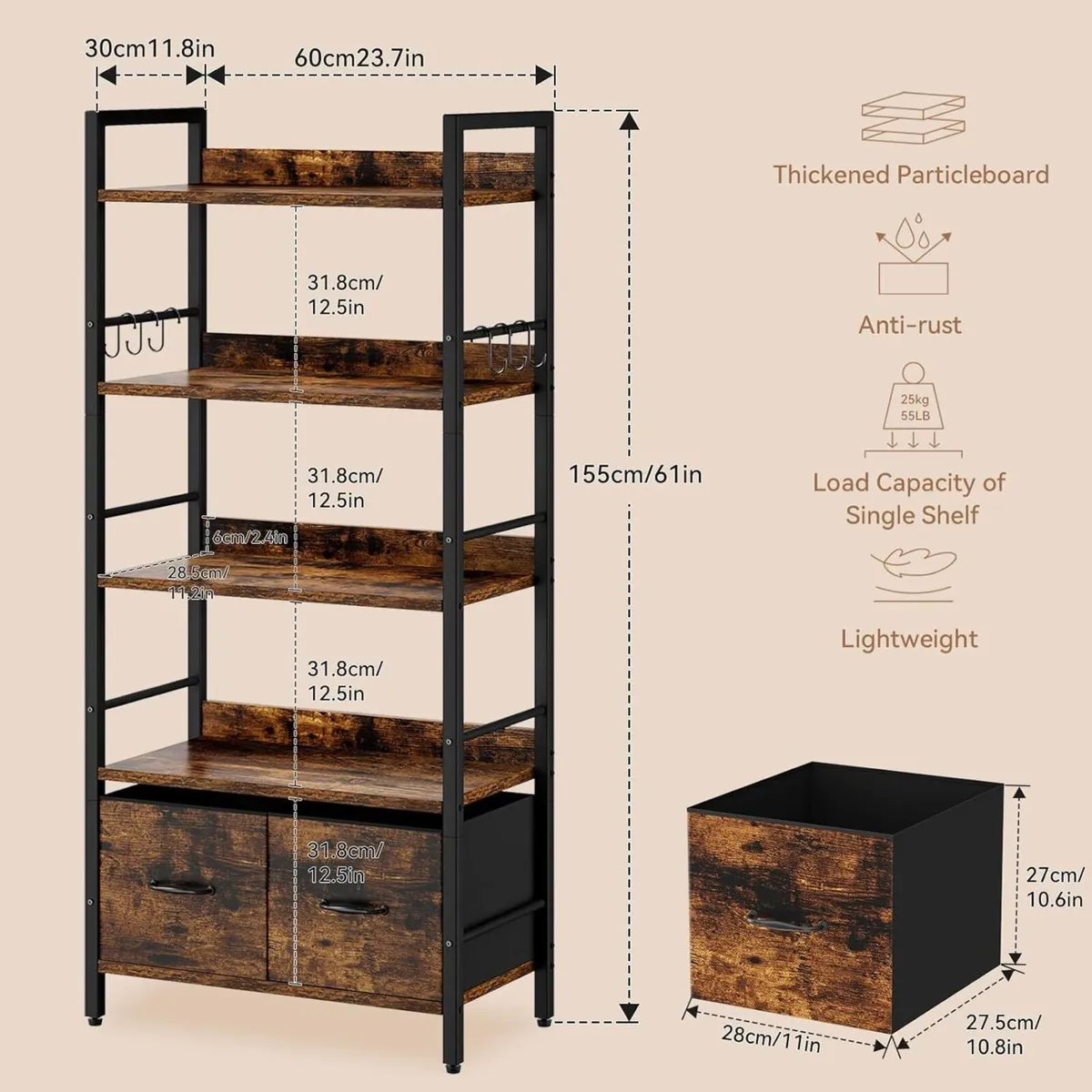 Bookshelf 5 Tier Bookshelves With 2 Fabric Cloth - Image 3