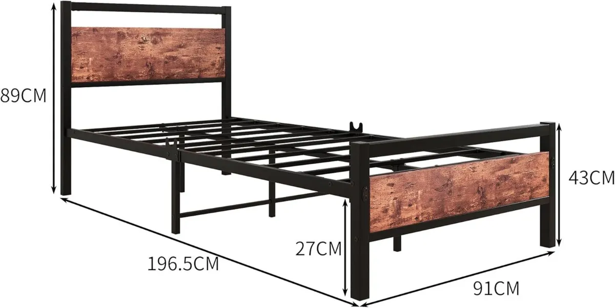 3ft Single Bed Frames Solid Bedstead Base with - Image 2