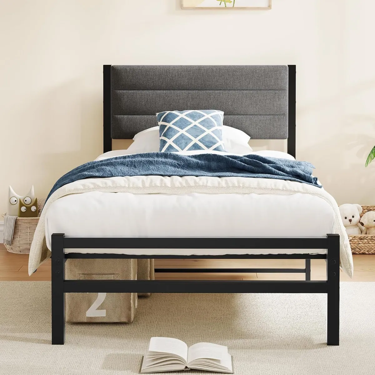 Single Bed Frame with Storage 3ft Upholstered - Image 1