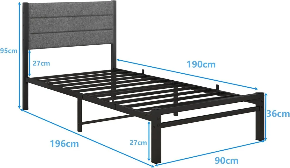 Single Bed Frame with Storage 3ft Upholstered - Image 2