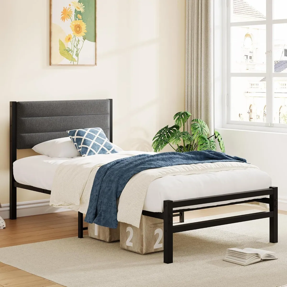 Single Bed Frame with Storage 3ft Upholstered - Image 3