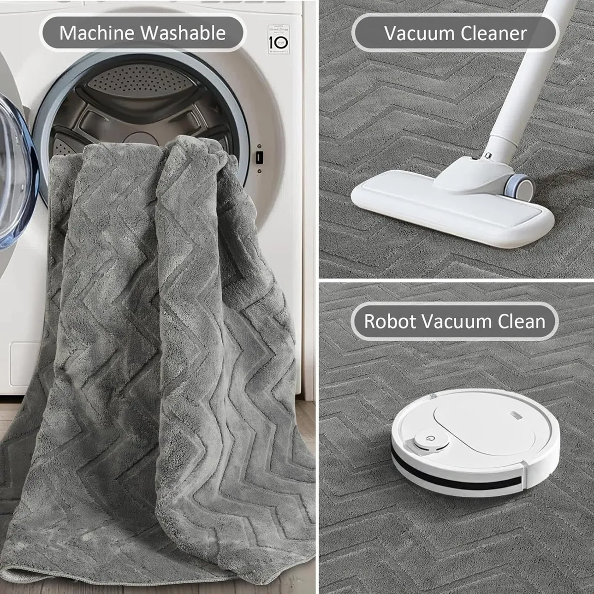 Rugs Living Room Large 200x290 cm Washable Grey - Image 4