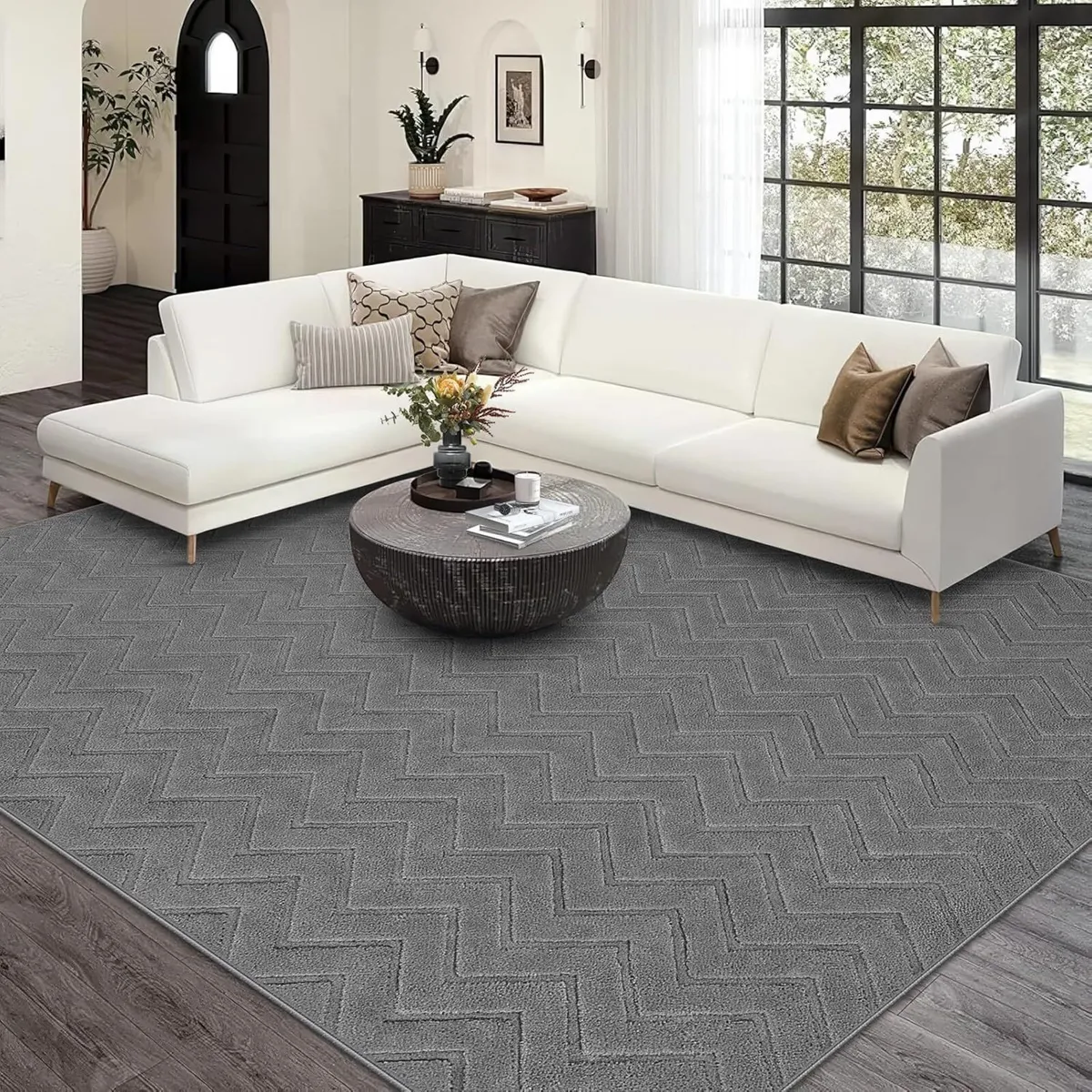 Rugs Living Room Large 200x290 cm Washable Grey - Image 1