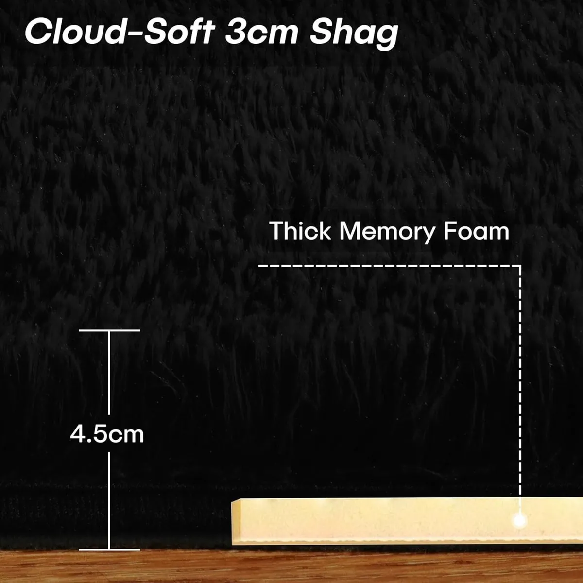 240x300cm Black Shaggy Rug – Soft Fluffy Area for - Image 2