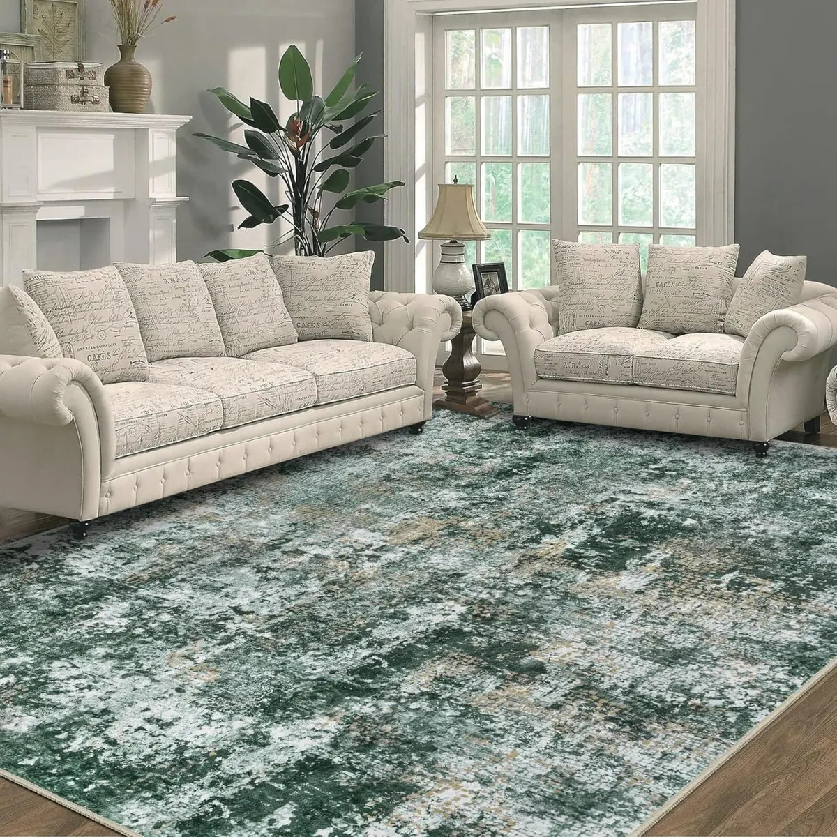 Green Abstract Area Rug 160x230cm Modern Short - Image 1