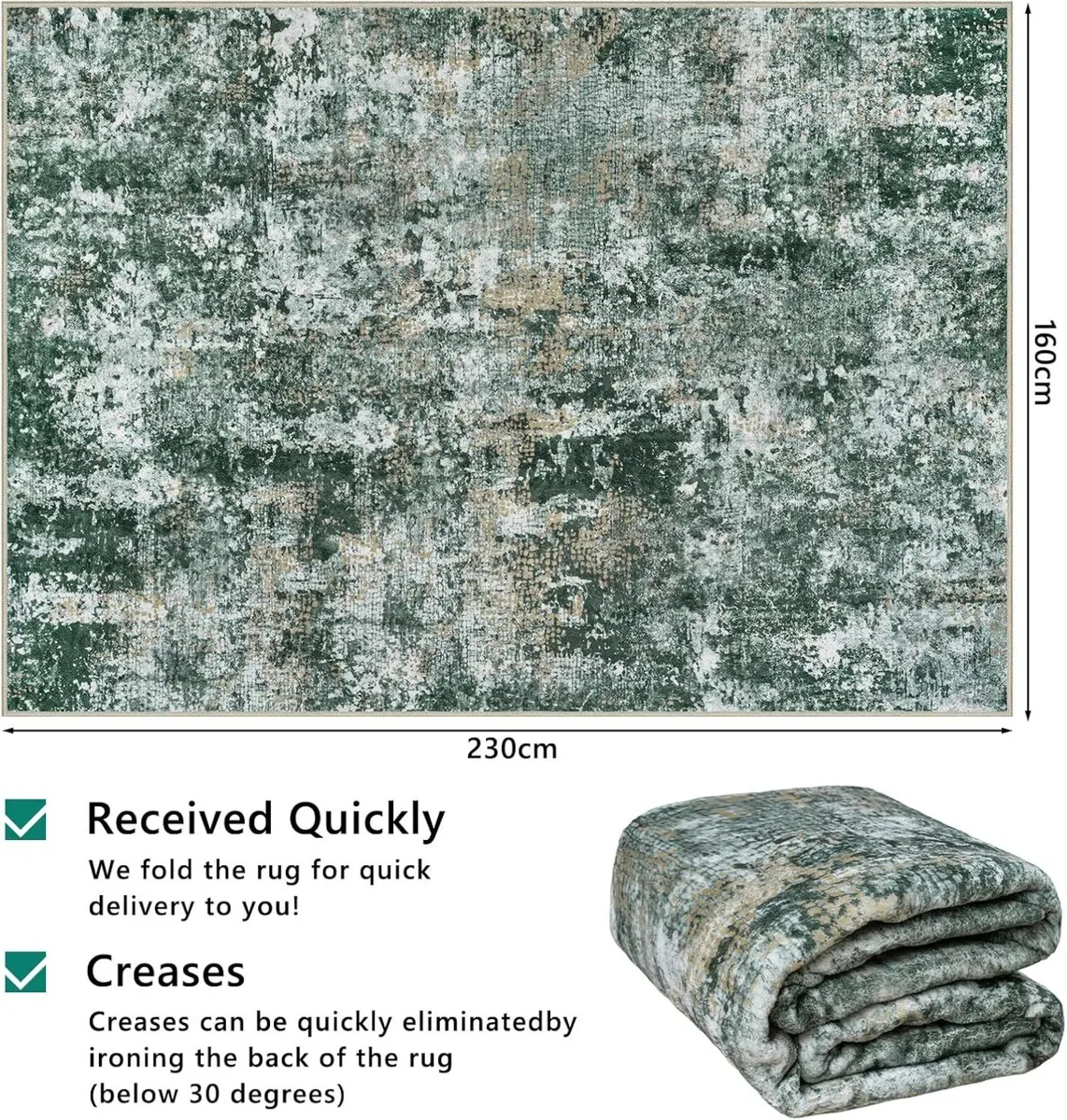Green Abstract Area Rug 160x230cm Modern Short - Image 2