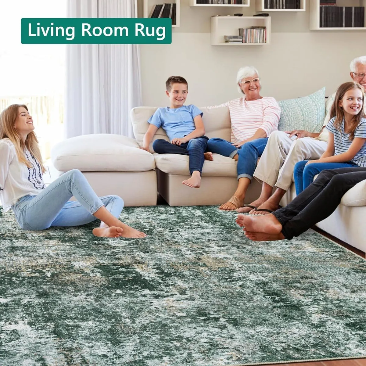 Green Abstract Area Rug 160x230cm Modern Short - Image 3