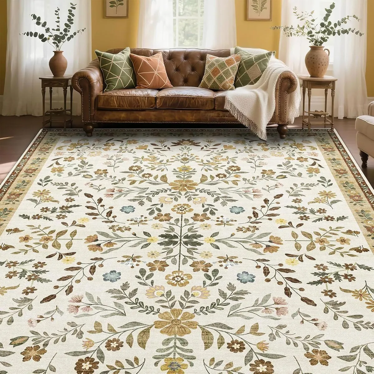 Floral Rugs for Living Room Boho Washable Area - Image 1