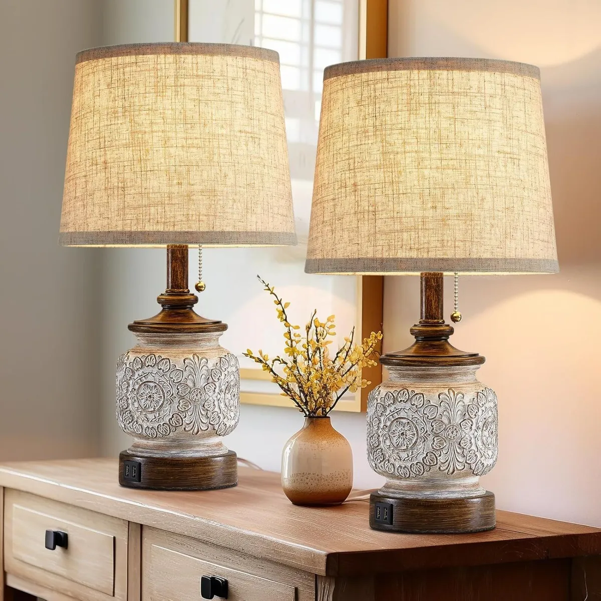 19.5 Farmhouse Bedside Table Lamps Set of 2 - Image 1