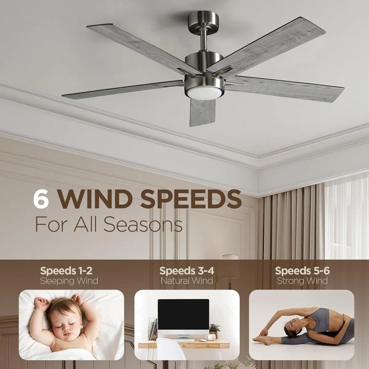 Ceiling Fan with Light for Bedroom: 52 inch - Image 4
