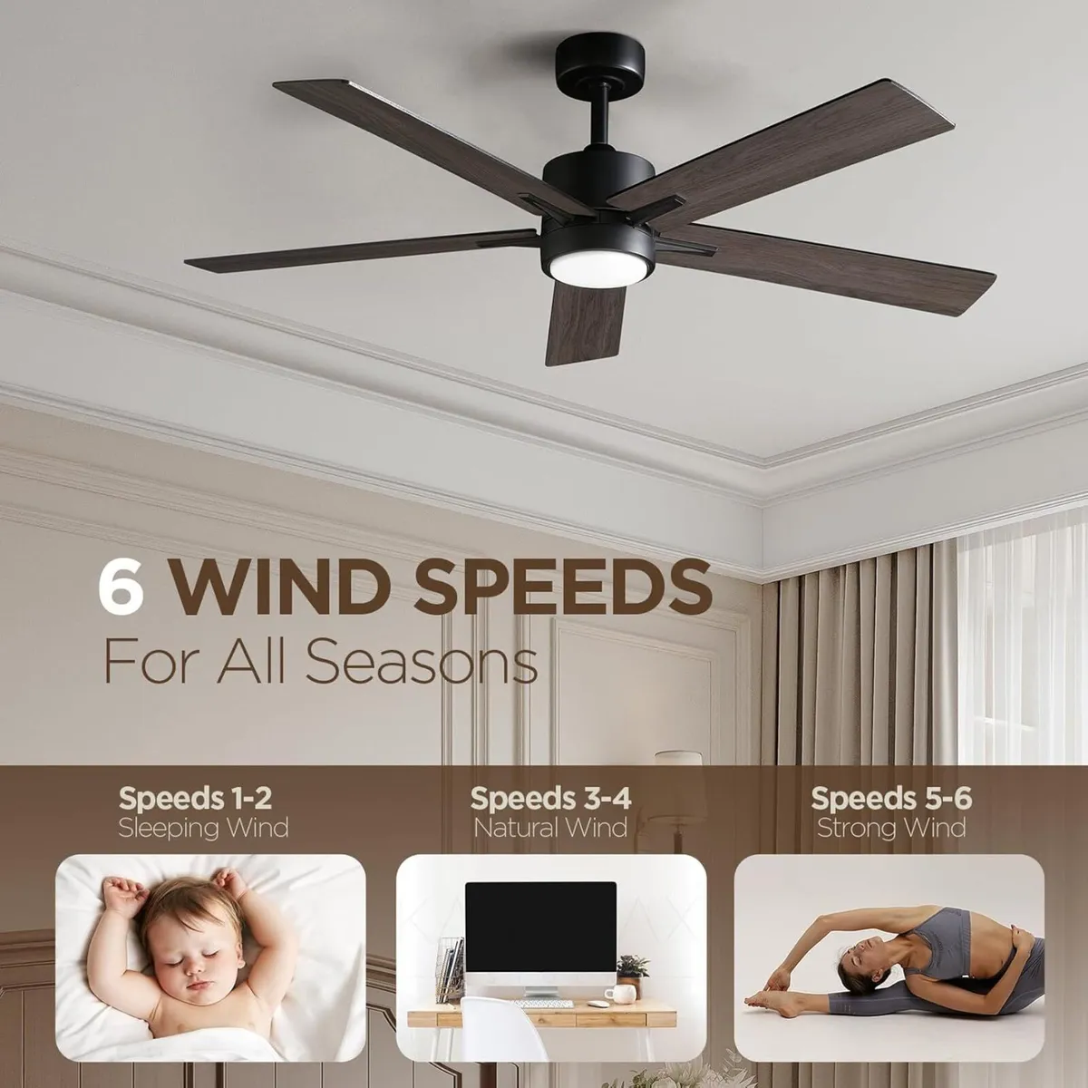 Ceiling Fan with Light for Bedroom: 52 inch - Image 3