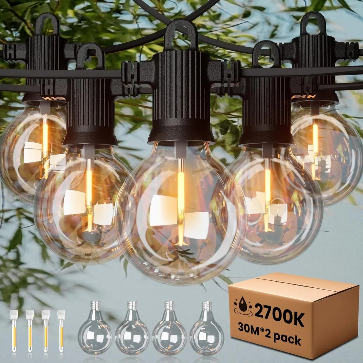 Festoon Lights Outdoor 60M IP65 Waterproof Garden - Image 1