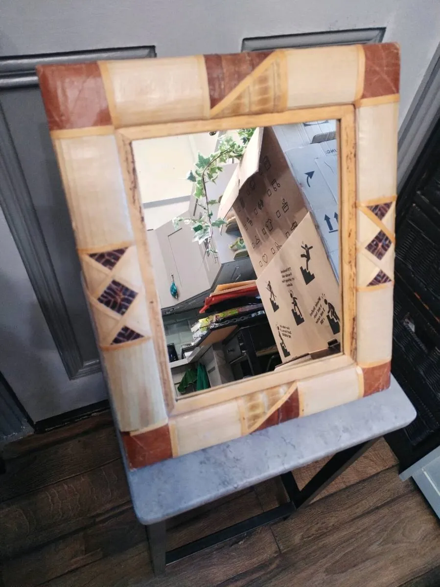 BOHO / ETHNIC BAMBOO DECOR MIRROR – TABLE OR WALL - Image 1