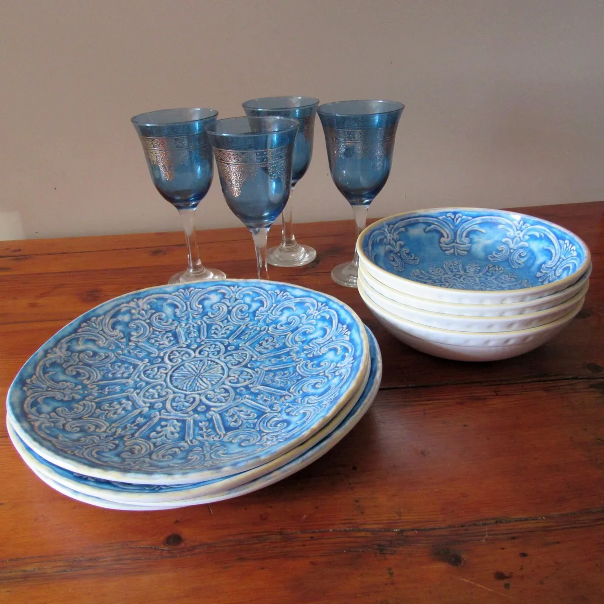 Patio Dinner Set of  4 Plates, Bowls & Glasses - Image 2