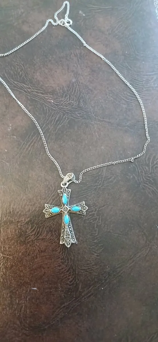 Sterling Silver Turquoise And Marcasite Cross - Image 2