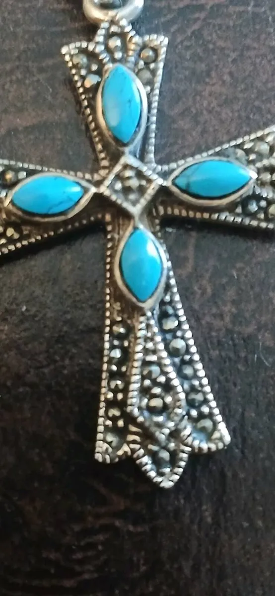 Sterling Silver Turquoise And Marcasite Cross - Image 4