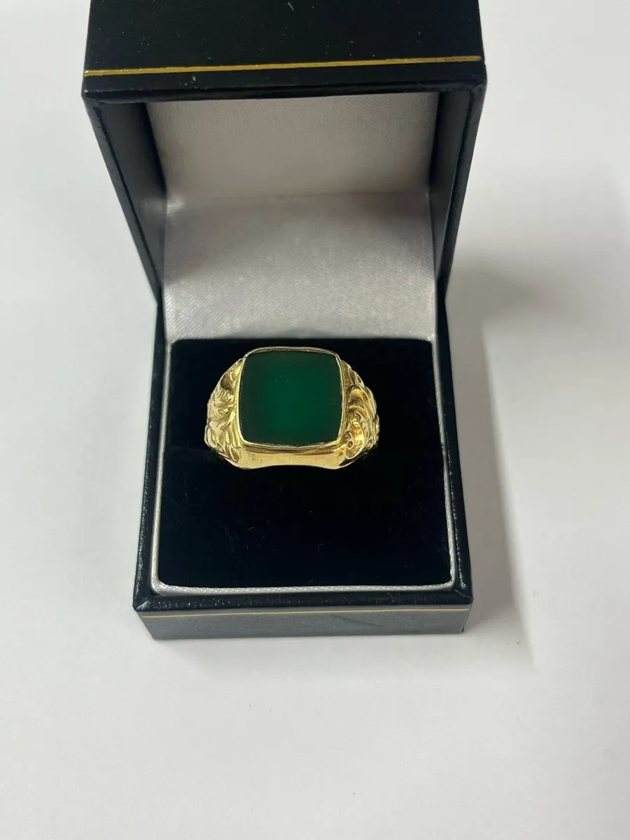 14k gold green stone ring - Image 1