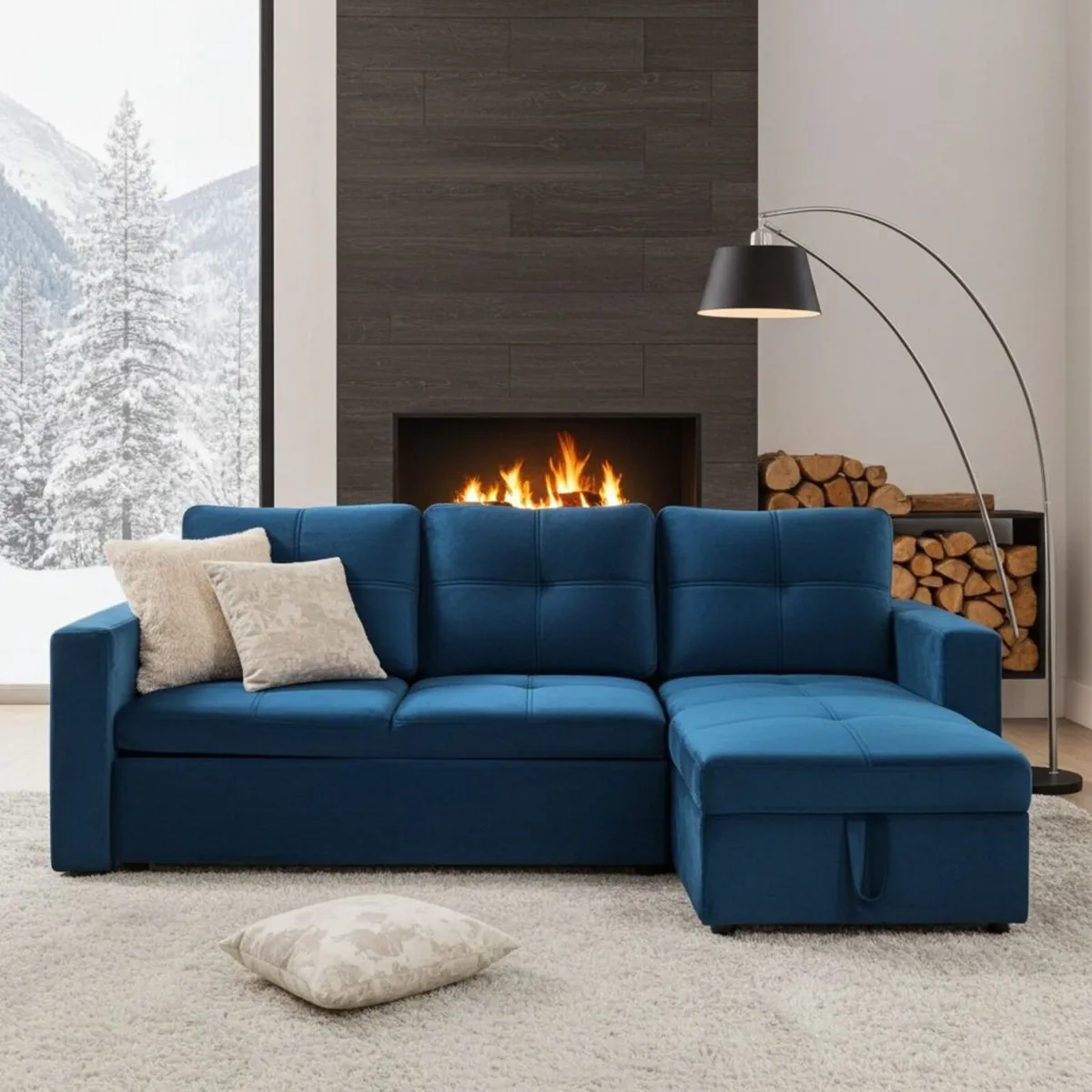 Blue Corner Sofa Bed Storage,215cm - Image 2