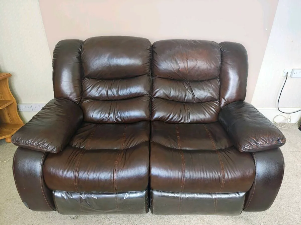 Brown leather reclining sofa - Image 1