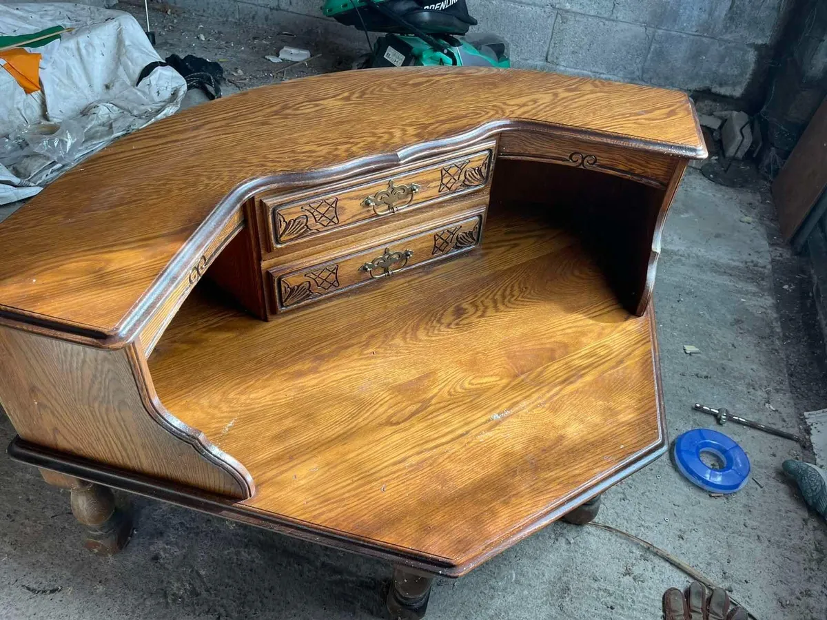 Solid antique wooden corner desk - Image 3