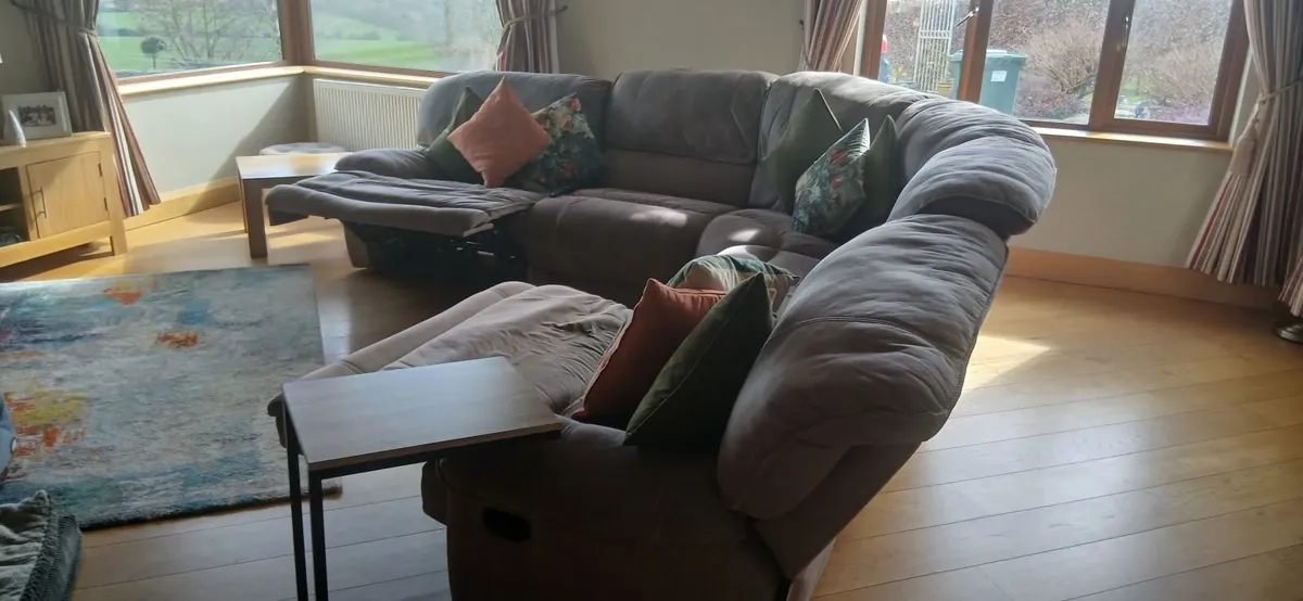 Brown L shaped  recliner couch - Image 1