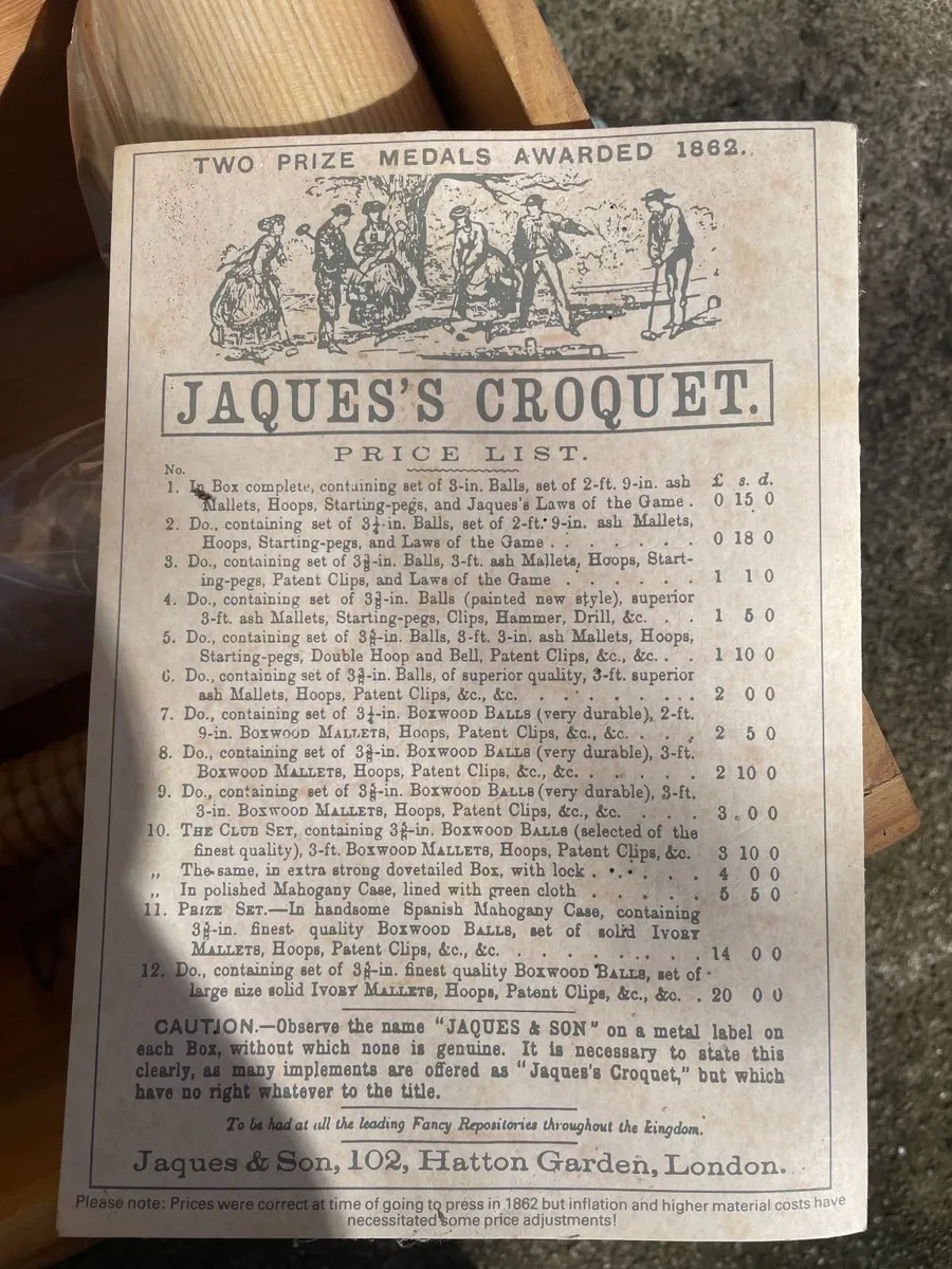 VINTAGE JAQUES LONDON CROQUET IN ORIGINAL PINE BOX - Image 4